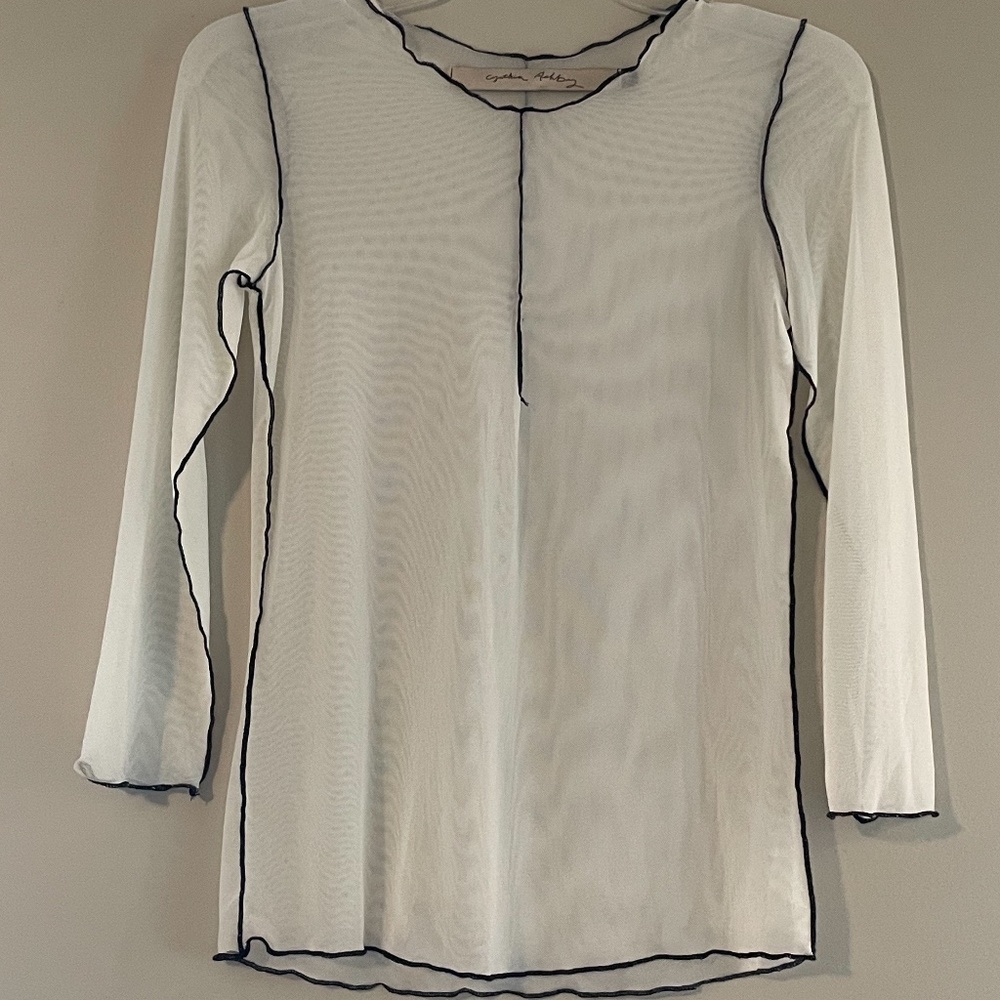 Cynthia Ashby XS sheer Tee in Cream